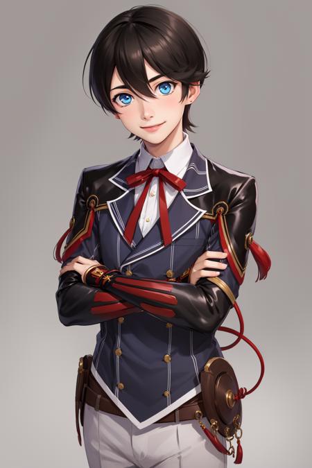 00257-2648991286-(masterpiece, best quality_1.2), , cowboy shot, solo, male focus, 1boy, horikawa kunihiro, smile, looking at viewer, crossed arm.png